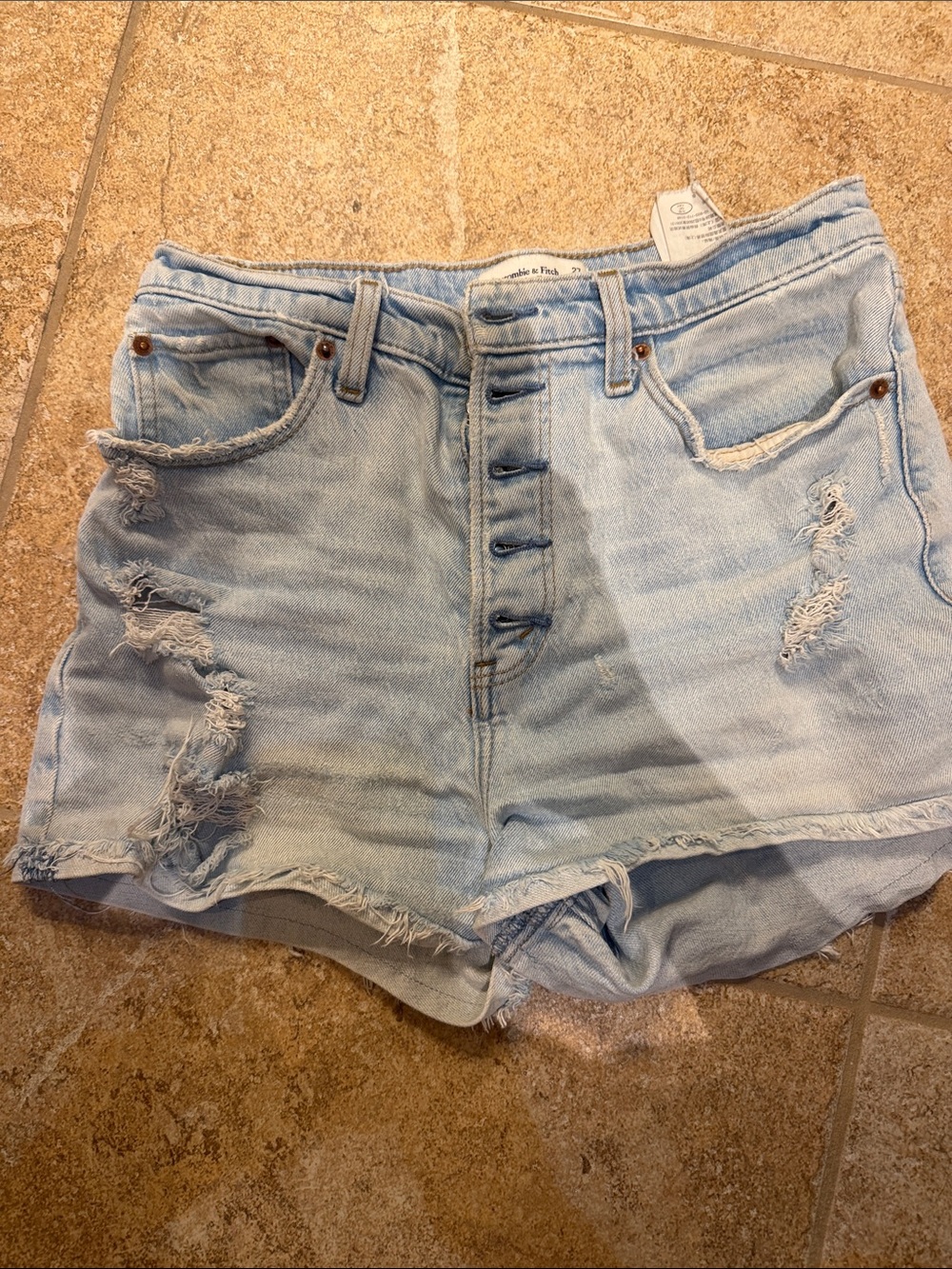 Abercrombie & Fitch Light Blue Distressed Denim Shorts